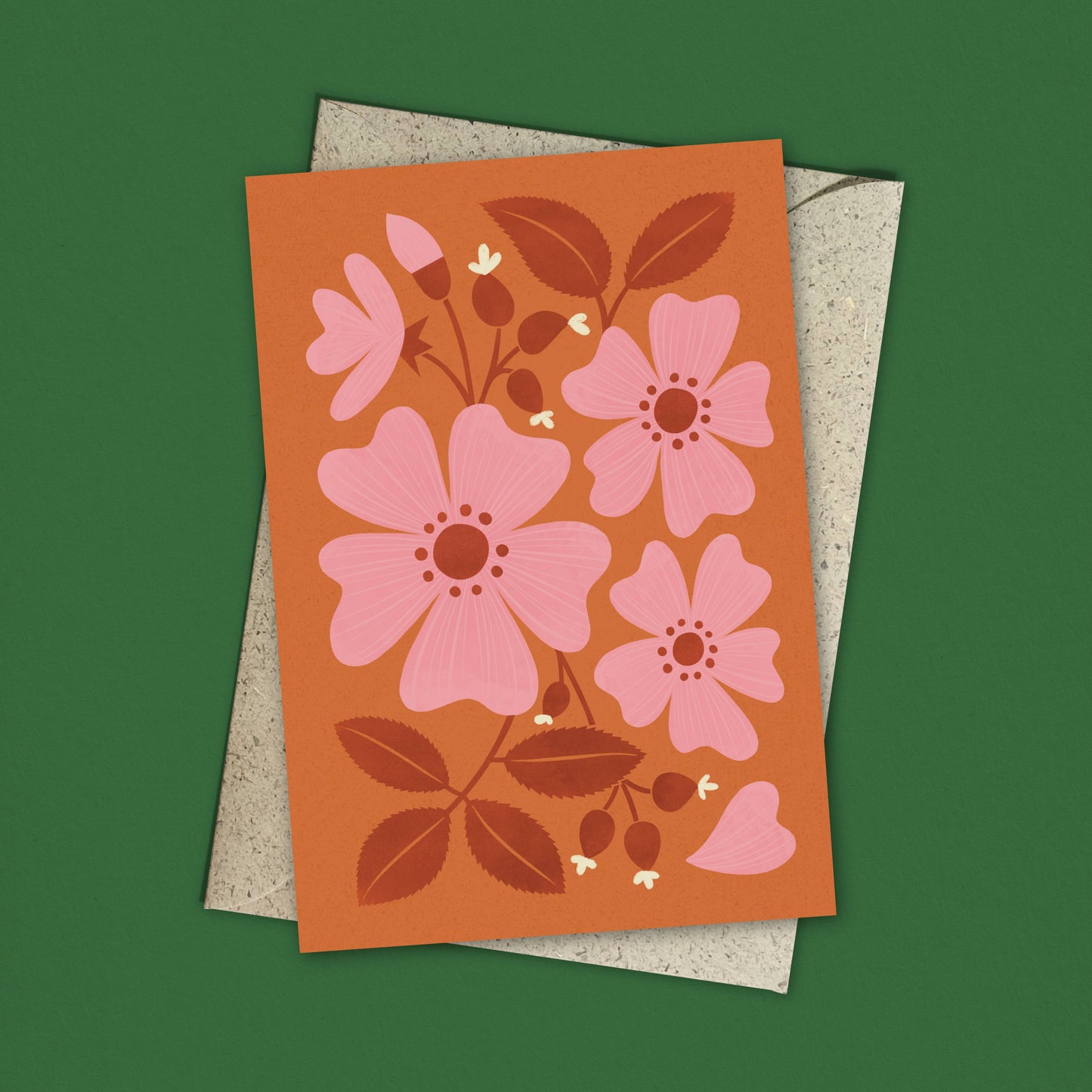 Wild Rose | Modern-Retro Floral Reusable Greeting Card: Naked