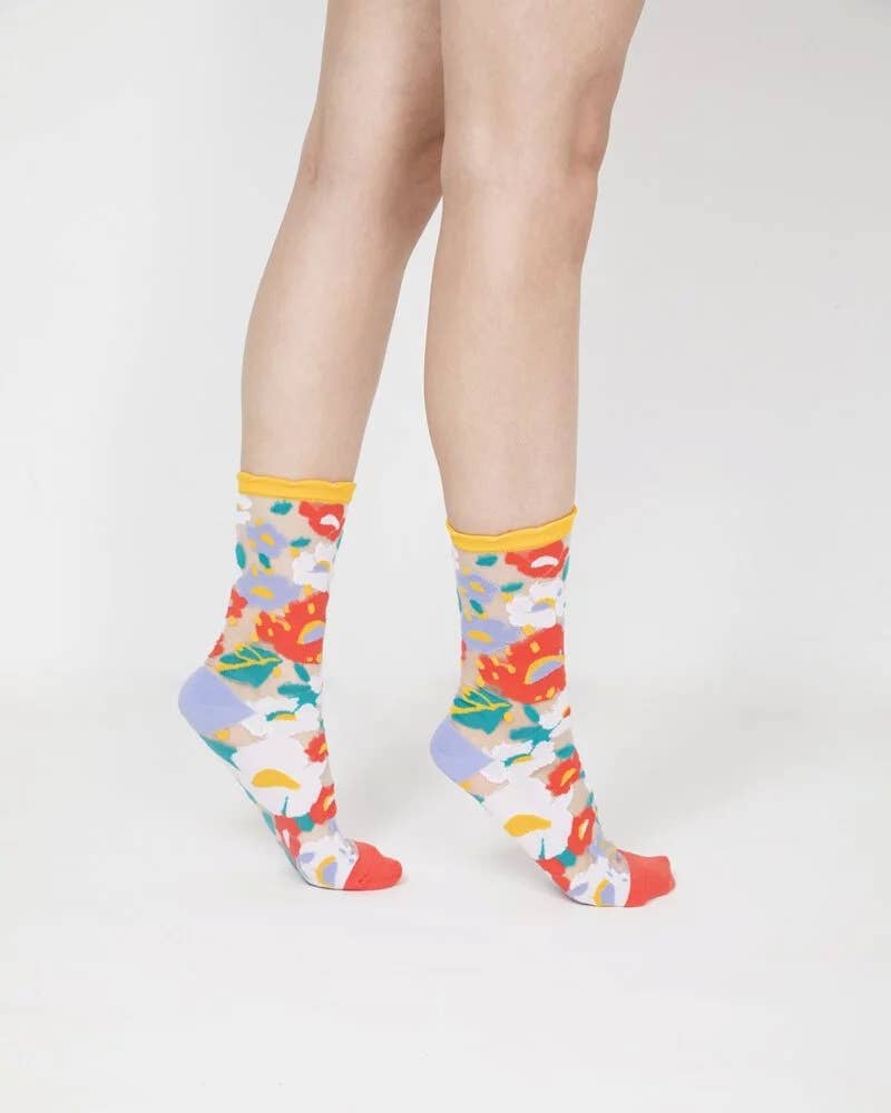 Flower Garden Sheer Socks - Yellow