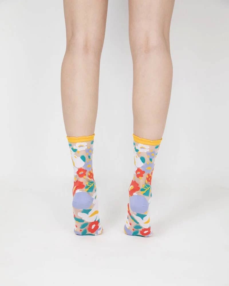 Flower Garden Sheer Socks - Yellow